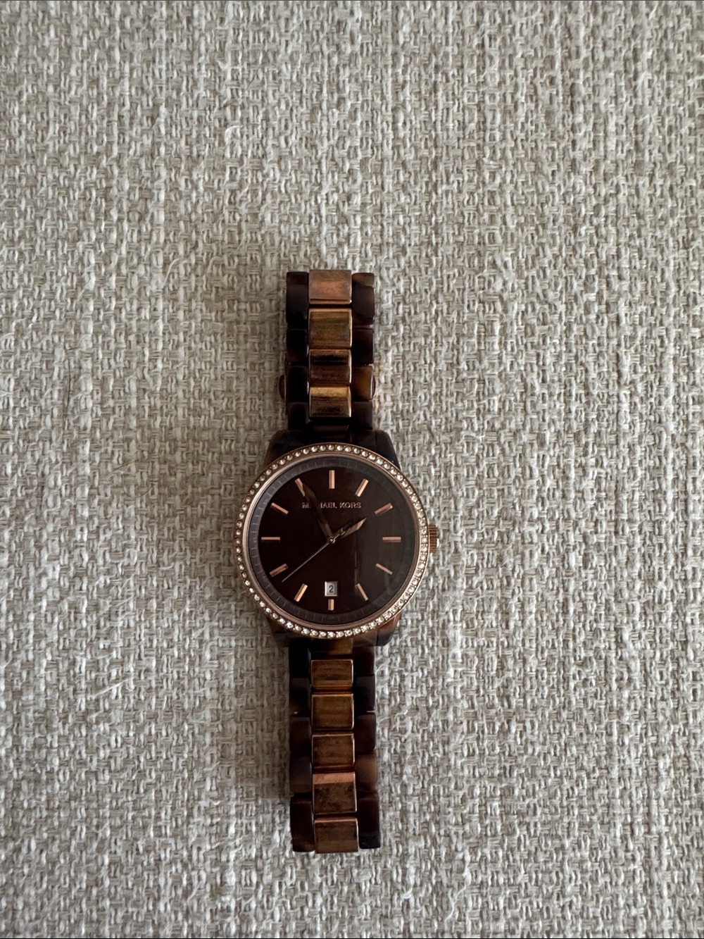 Michael Kors Brown and Rose Gold Tortoiseshell Link Watch